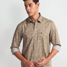 Arrow Sport Floral Printed Spread Collar Curved Cotton Slim Fit Casual Shirt-image-98