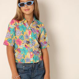 Vero Moda Girls Floral Printed Spread Collar Short Sleeves Shirt-picture-40