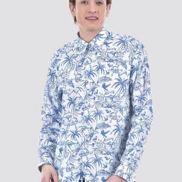 Numero Uno Tropical Printed Spread Collar Cotton Shirt-image-80