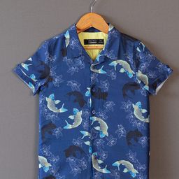 The Lion and The Fish Boys Comfort Conversational Printed Spread Collar Casual Shirt-12