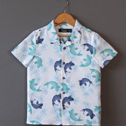 The Lion and The Fish Boys Comfort Printed Cuban Collar Casual Shirt-image-84