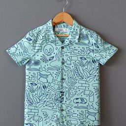The Lion and The Fish Boys Comfort Printed Cuban Collar Casual Shirt-image-72