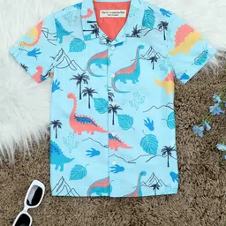 The Lion and The Fish Boys Comfort Printed Cuban Collar Casual Shirt-picture-35