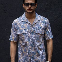 Maniac Classic Floral Printed Cuban Collar Pocket Cotton Casual Shirt-image-10