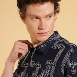 HERE&NOW Men Geometric Printed Spread Collar Casual Shirt-image-45