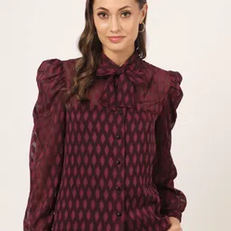 Beatnik Tie-Ups Neck Puffed Sleeves Shirt Style Top-picture-26