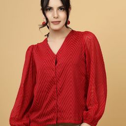 plusS Geometric Printed Cuffed Sleeves A-Line Top-51