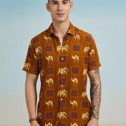 Red Flame Conversational Printed Cotton Casual Shirt-image-60