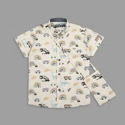Actuel Boys Conversational Printed Short Sleeves Linen Casual Shirt With Crossbody Bag-image-44
