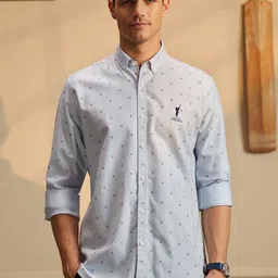 Peter England Casuals Geometric Button-Down Collar Cotton Cricket Inspired Casual Shirt-image-16
