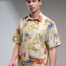 HIGHLANDER Men Boxy Fit Spread Collar Abstract Printed Casual Shirt-image-35