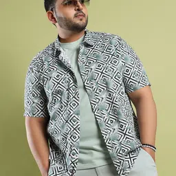 Instafab Plus Classic Geometric Printed Cotton Casual Shirt-picture-18