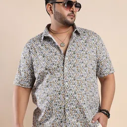 Instafab Plus Classic Geometric Printed Cotton Shirt-image-55