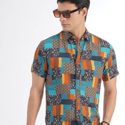 JADE BLUE Slim Fit Geometric Opaque Printed Cotton Casual Shirt-image-90