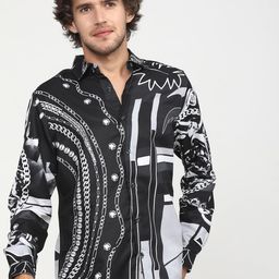 HIGHLANDER Men Black Slim Fit Opaque Printed Casual Shirt-image-97