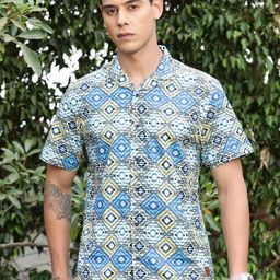 Provogue Slim Fit Cuban Collar Printed Cotton Casual Shirt-image-42