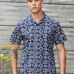 Provogue Slim Fit Cuban Collar Printed Cotton Casual Shirt-image-41