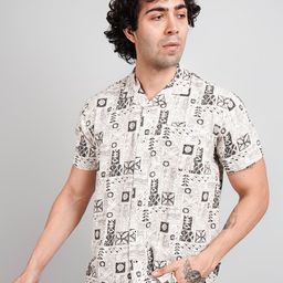 TIM PARIS Comfort Cuban Collar Opaque Printed Cotton Casual Shirt-image-92