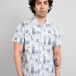 TIM PARIS Comfort Cuban Collar Opaque Printed Cotton Casual Shirt-image-34