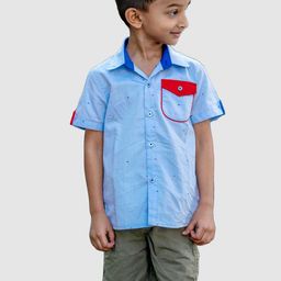 Little Llama Boys Blue Comfort Self Design Pure Cotton Casual Shirt-image-92