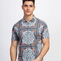 BULLMER Straight Fit Floral Printed Spread Collar Short Sleeves Casual Shirt-image-46