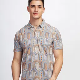 BULLMER Straight Fit Graphic Printed Spread collar Short Sleeves Cotton Casual Shirt-image-85