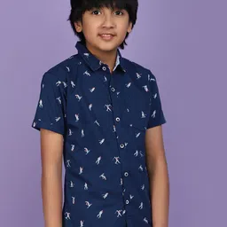 V-Mart Boys Conversational Print Spread Collar Cotton Casual Shirt-image-67