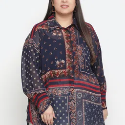 Oxolloxo Women Plus Size Navy Blue & Red Comfort Printed Casual Shirt-picture-28