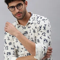 SHOWOFF Men Cream-Coloured Comfort Printed Casual Shirt-picture-10