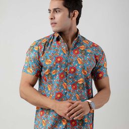 Firangi Yarn Men Blue Floral Printed Casual Shirt-image-106