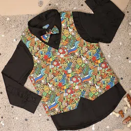 V-Mart Boys Conversational Printed Spread Collar Satin Casual Shirt-image-5