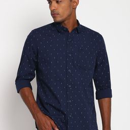 Lee Men Navy Blue & White Classic Slim Fit Printed Cotton Casual Shirt-image-79