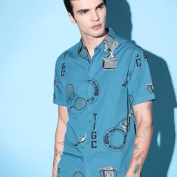 The Indian Garage Co Blue Slim Fit Conversational Printed Cotton Casual Shirt-image-6