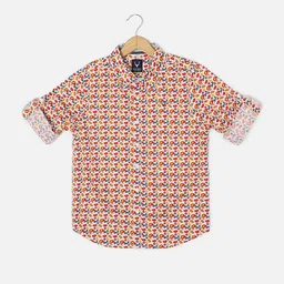 Allen Solly Junior Boys Slim Fit Floral Printed Roll-Up Sleeves Cotton Casual Shirt-20
