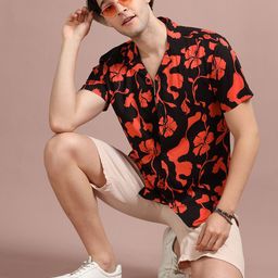 StitchX Men Comfort Cuban Collar Floral Printed Casual Shirt-image-65
