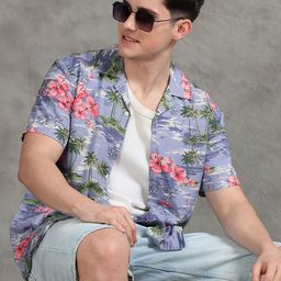 StitchX Men Comfort Cuban Collar Floral Printed Casual Shirt-image-30