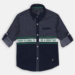Blue Giraffe Boys Navy Blue Regular Fit Printed Casual Shirt-image-66