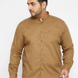 SHOWOFF Plus Men Brown Printed Regular Fit Cotton Casual Shirt-image-31