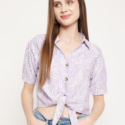 Duke Abstract Printed Spread Collar Waist Tie-Ups Shirt Style Top-picture-16