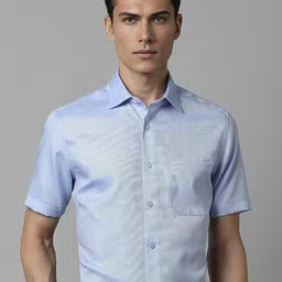 Louis Philippe Self Design Half Sleeves Cotton Regular Fit Opaque Formal Shirt-image-39