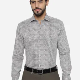 METAL Men Grey Slim Fit Printed Pure Cotton Formal Shirt-image-78