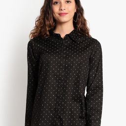 Indietoga Women Plus Size Black Printed Slim Fit Cotton Formal Shirts-13