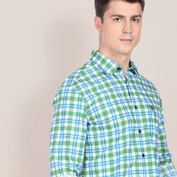 U.S. Polo Assn. Men Green & White Tartan Checked Pure Cotton Casual Shirt-image-74