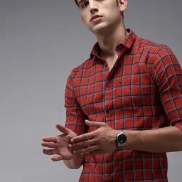 SHOWOFF Men Red Comfort Tartan Checked Cotton Casual Shirt-image-96