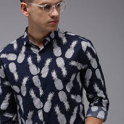 SHOWOFF Men Navy Blue Comfort Printed Cotton Casual Shirt-image-35