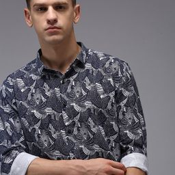 SHOWOFF Men Navy Blue Comfort Printed Cotton Casual Shirt-image-64