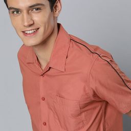 Mast & Harbour Men Pink Solid Slim Fit Pure Cotton Casual Shirt-image-94