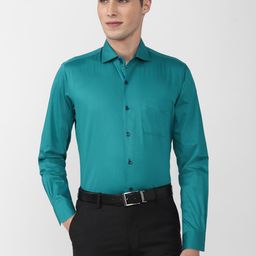 Peter England Elite Men Green Solid Pure Cotton Formal Shirt-image-14