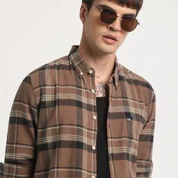 THE BEAR HOUSE Slim Fit Tartan Checked Button-Down Collar Flannel Weave Casual Shirt-image-99