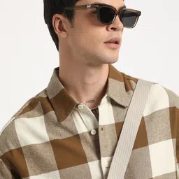 THE BEAR HOUSE Relaxed Boxy Checked Cotton Casual Shirt-image-12